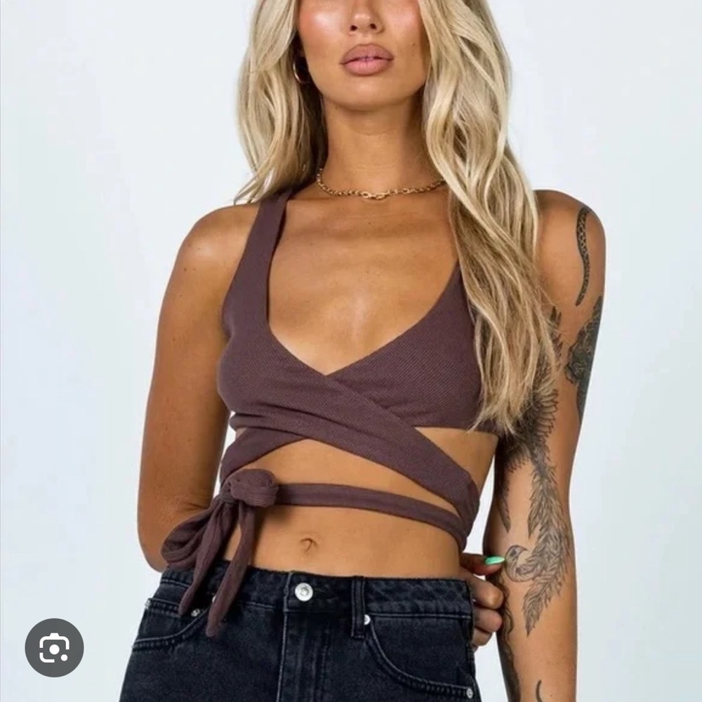 Princess Polly Brown Wrap Crop Tank Top